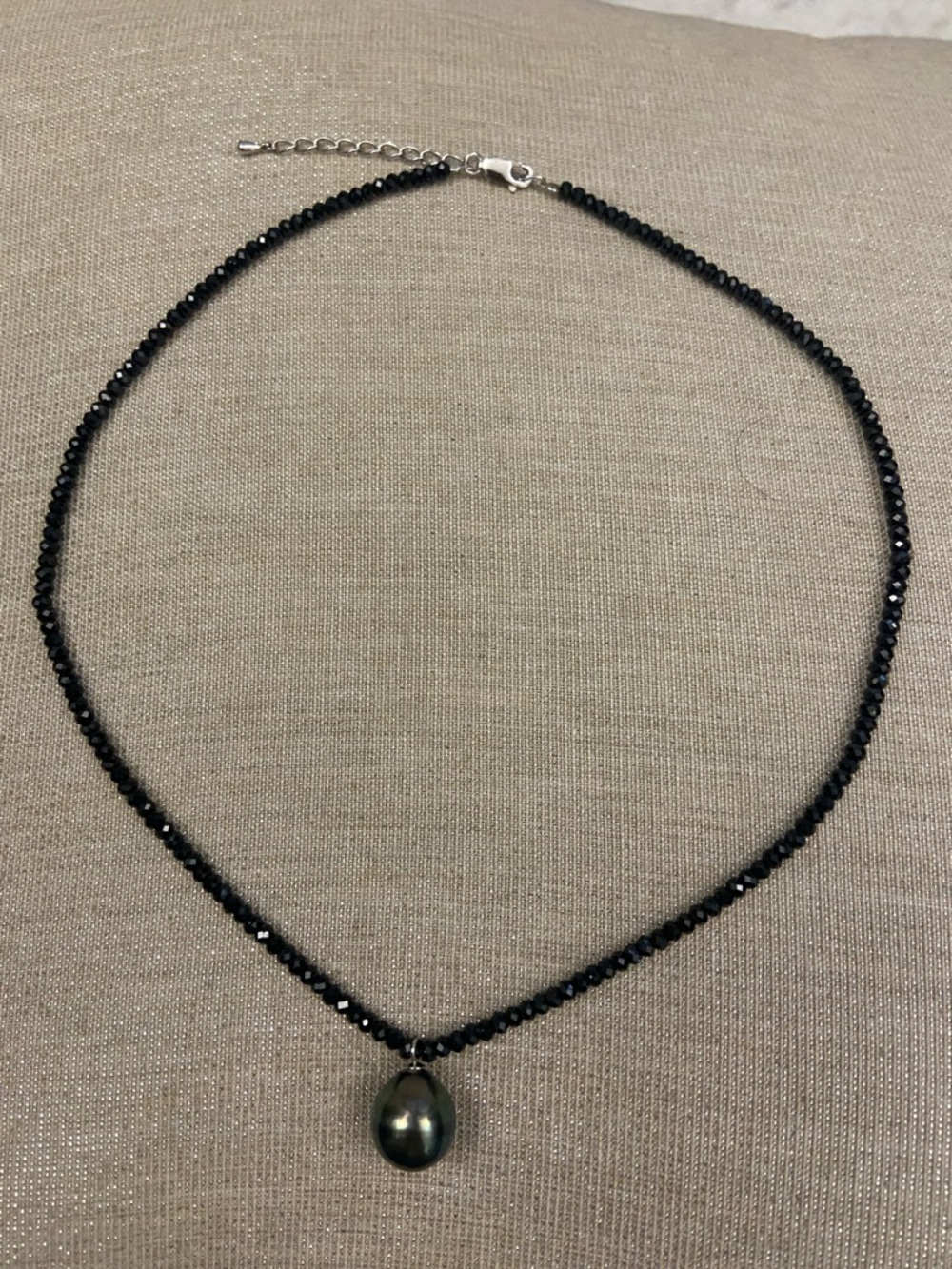Elegant Black Spinel Bead Necklace with Tahitian Baroque Pearl Pendant